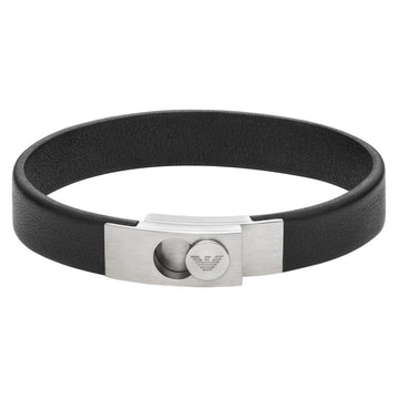 Ανδρικό βραχιόλι Emporio Armani EGS3087040 δερμάτινο μαύρο χρώμα με ατσάλινο κούμπωμα σε ασημί χρώμα.
